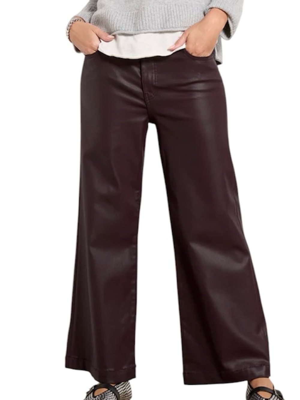 KUT from the Kloth Meg Coated High Rise Wide Leg Jeans Purple Size 10